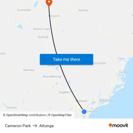 Cameron Park to Attunga map