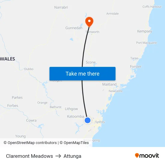 Claremont Meadows to Attunga map