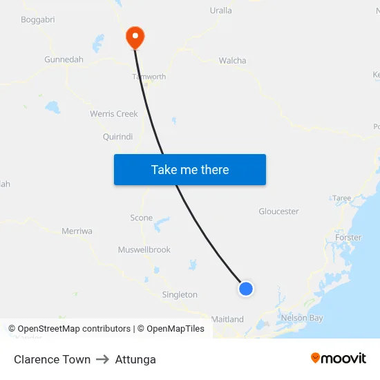 Clarence Town to Attunga map