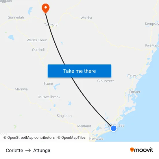 Corlette to Attunga map