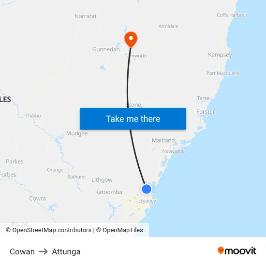 Cowan to Attunga map