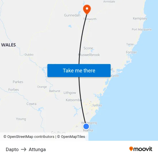 Dapto to Attunga map