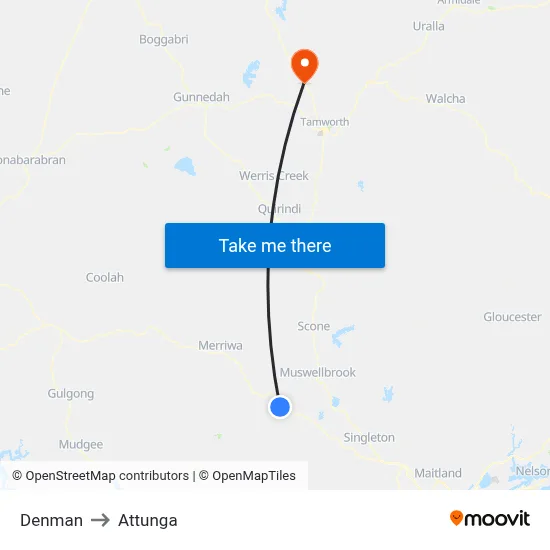 Denman to Attunga map