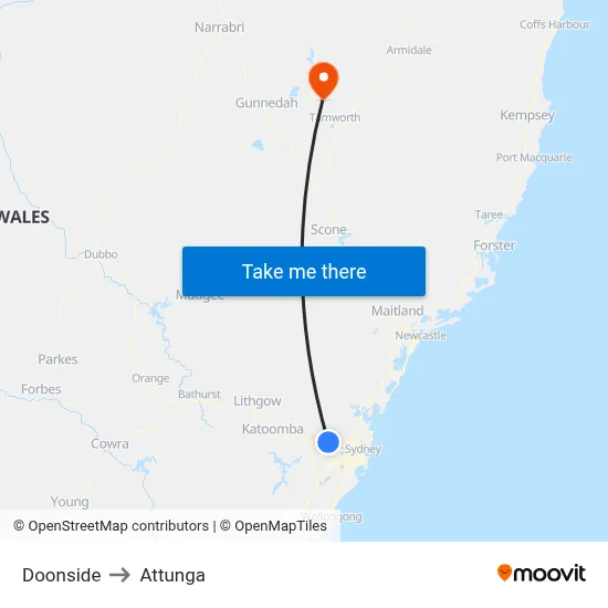 Doonside to Attunga map