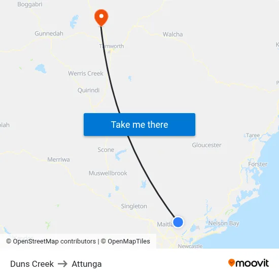 Duns Creek to Attunga map