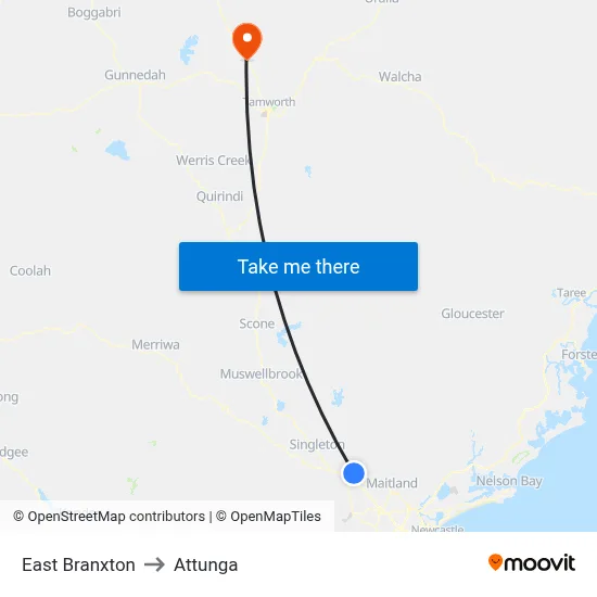 East Branxton to Attunga map