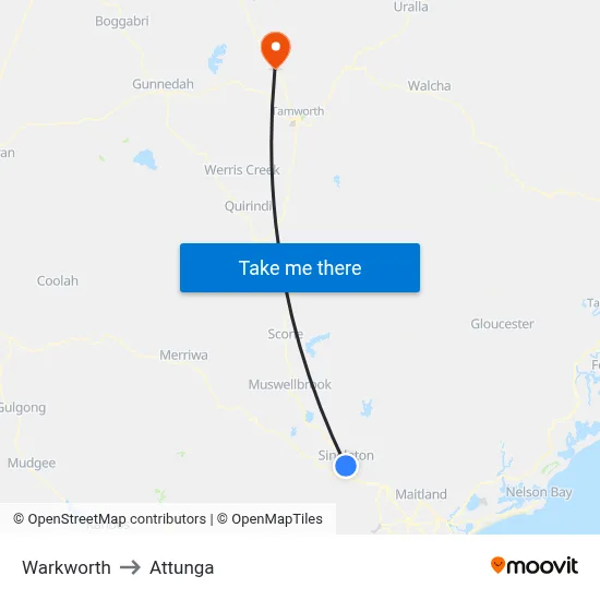 Warkworth to Attunga map