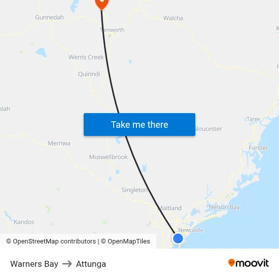Warners Bay to Attunga map