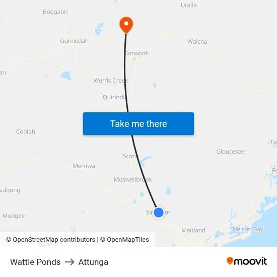 Wattle Ponds to Attunga map