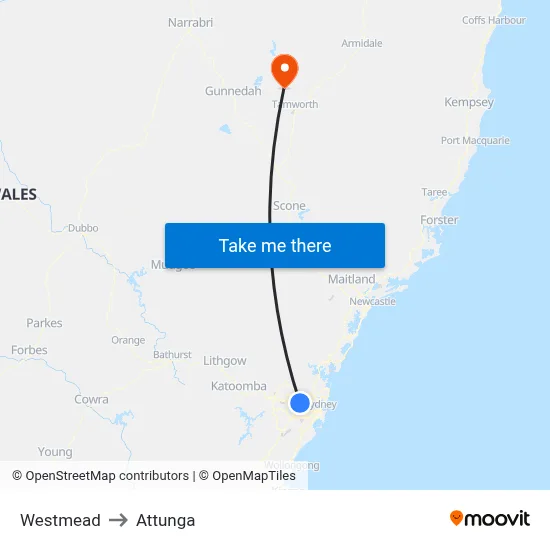 Westmead to Attunga map