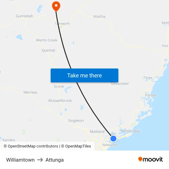 Williamtown to Attunga map