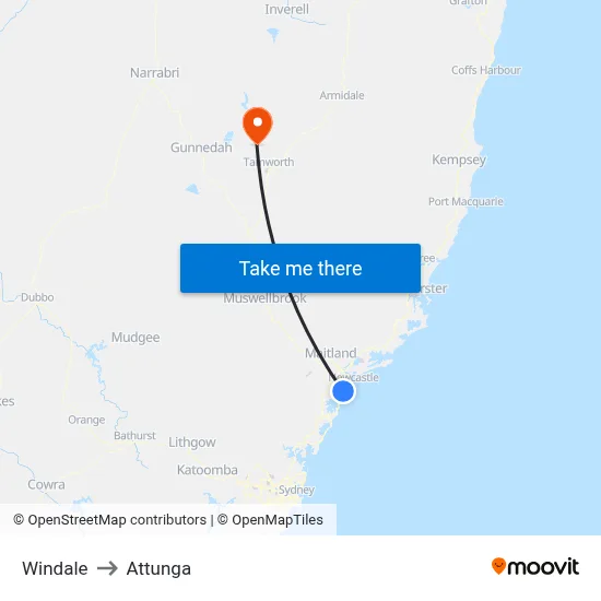 Windale to Attunga map