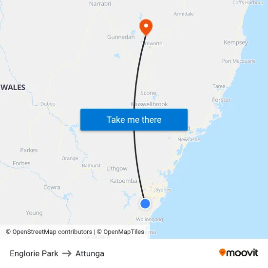 Englorie Park to Attunga map