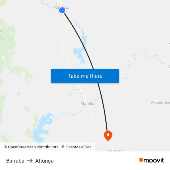 Barraba to Attunga map
