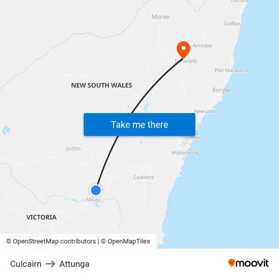 Culcairn to Attunga map