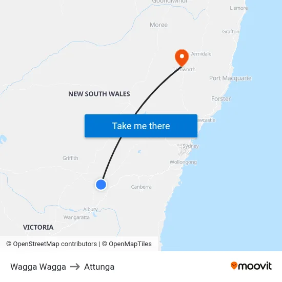 Wagga Wagga to Attunga map
