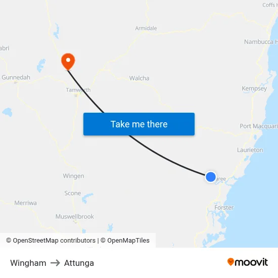 Wingham to Attunga map