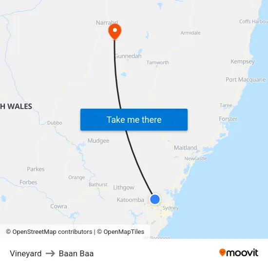 Vineyard to Baan Baa map