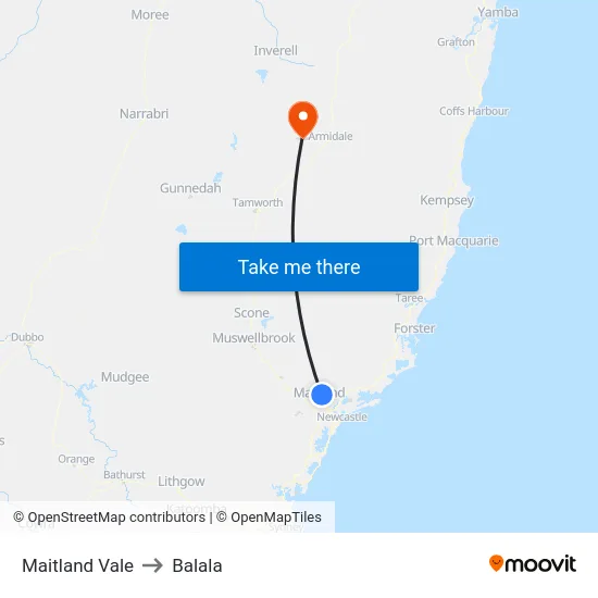 Maitland Vale to Balala map