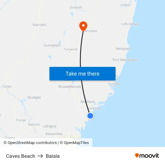 Caves Beach to Balala map