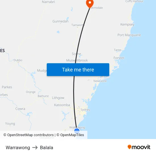 Warrawong to Balala map
