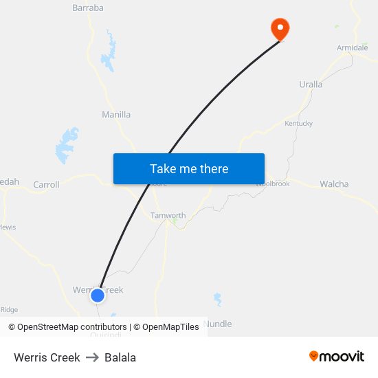 Werris Creek to Balala map