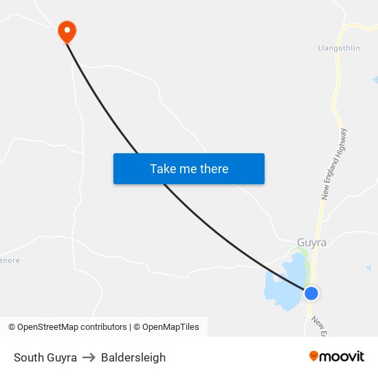 South Guyra to Baldersleigh map