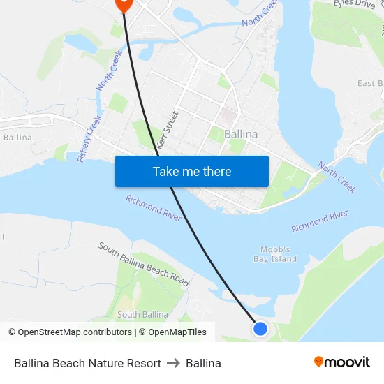 Ballina Beach Nature Resort to Ballina map