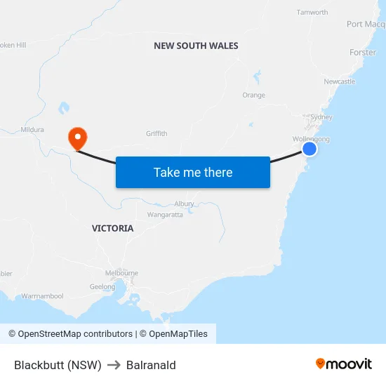 Blackbutt (NSW) to Balranald map