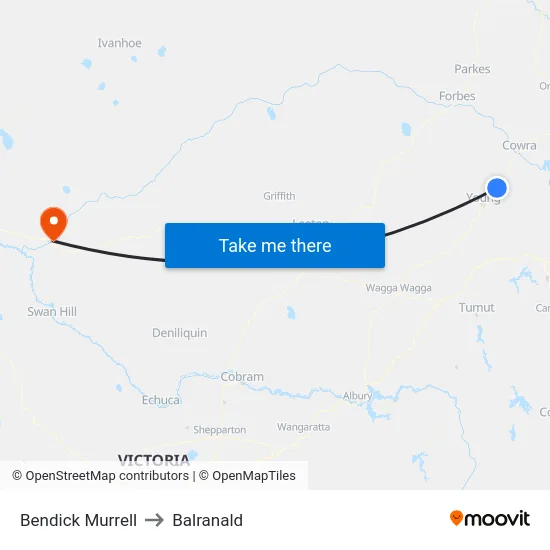 Bendick Murrell to Balranald map