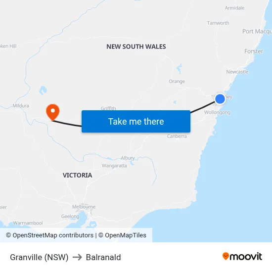 Granville (NSW) to Balranald map