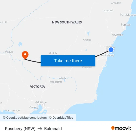 Rosebery (NSW) to Balranald map