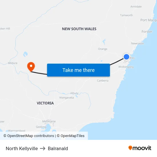North Kellyville to Balranald map