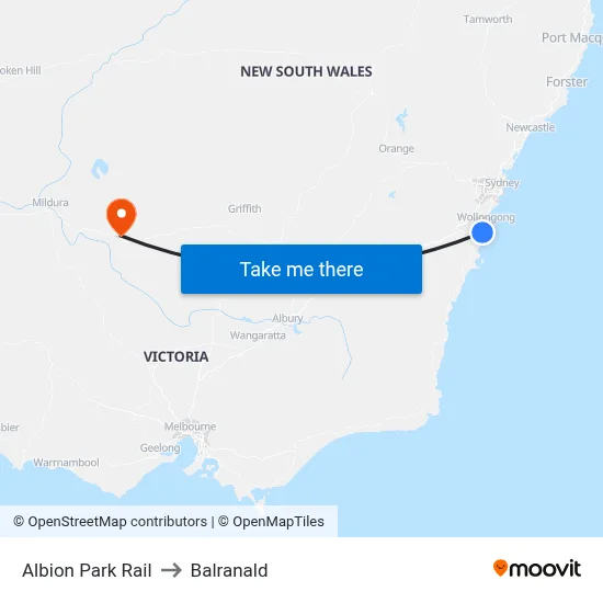 Albion Park Rail to Balranald map