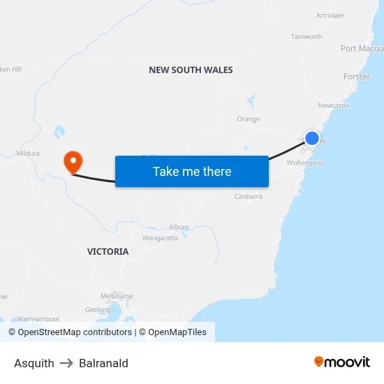 Asquith to Balranald map