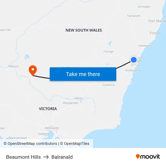 Beaumont Hills to Balranald map
