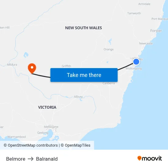 Belmore to Balranald map