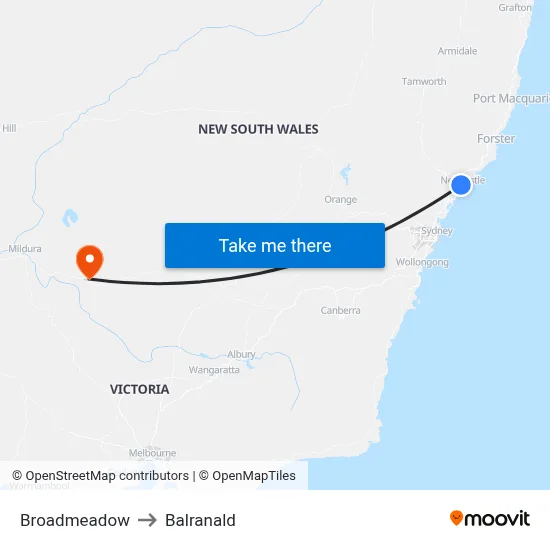 Broadmeadow to Balranald map