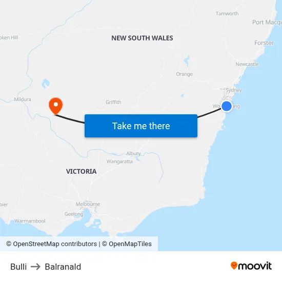 Bulli to Balranald map