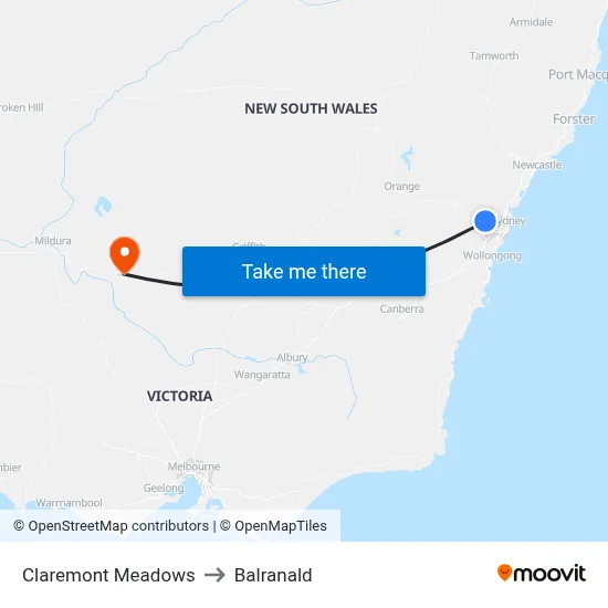 Claremont Meadows to Balranald map