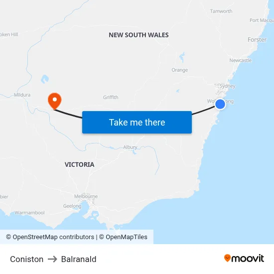 Coniston to Balranald map
