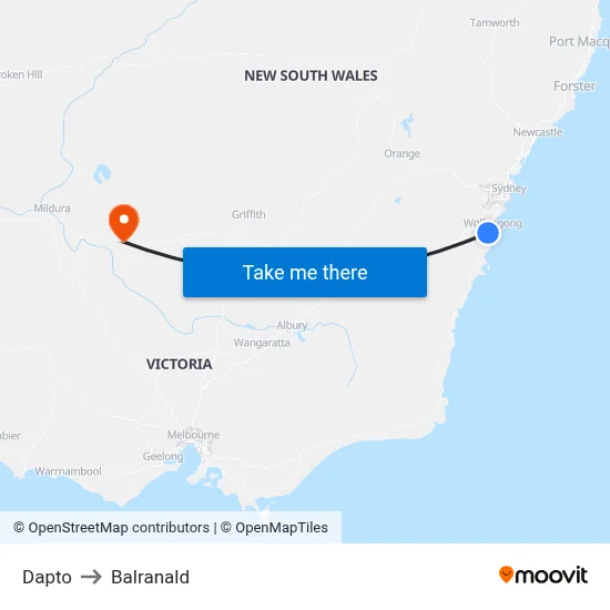 Dapto to Balranald map