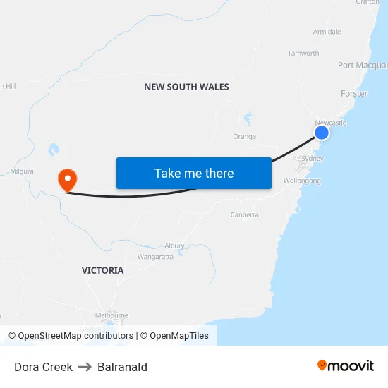 Dora Creek to Balranald map