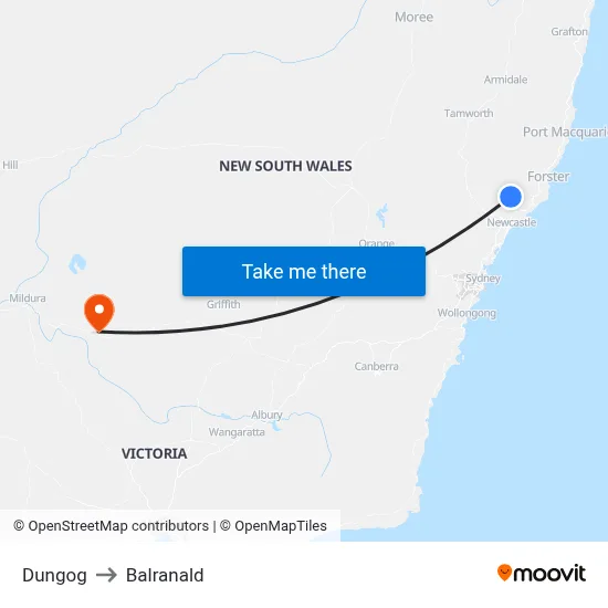 Dungog to Balranald map