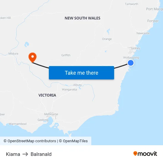 Kiama to Balranald map