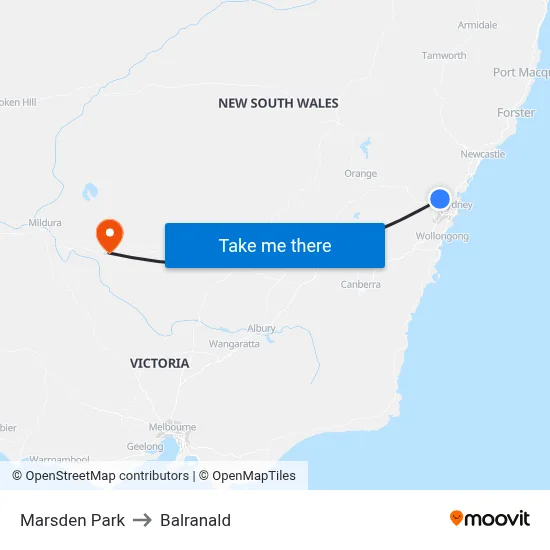 Marsden Park to Balranald map
