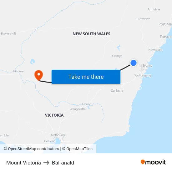 Mount Victoria to Balranald map