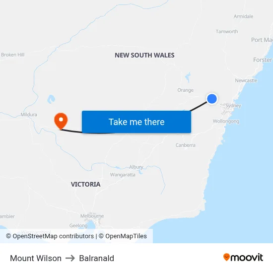 Mount Wilson to Balranald map