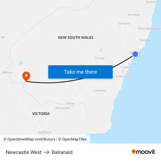 Newcastle West to Balranald map