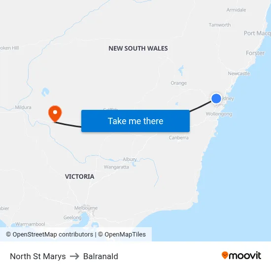 North St Marys to Balranald map